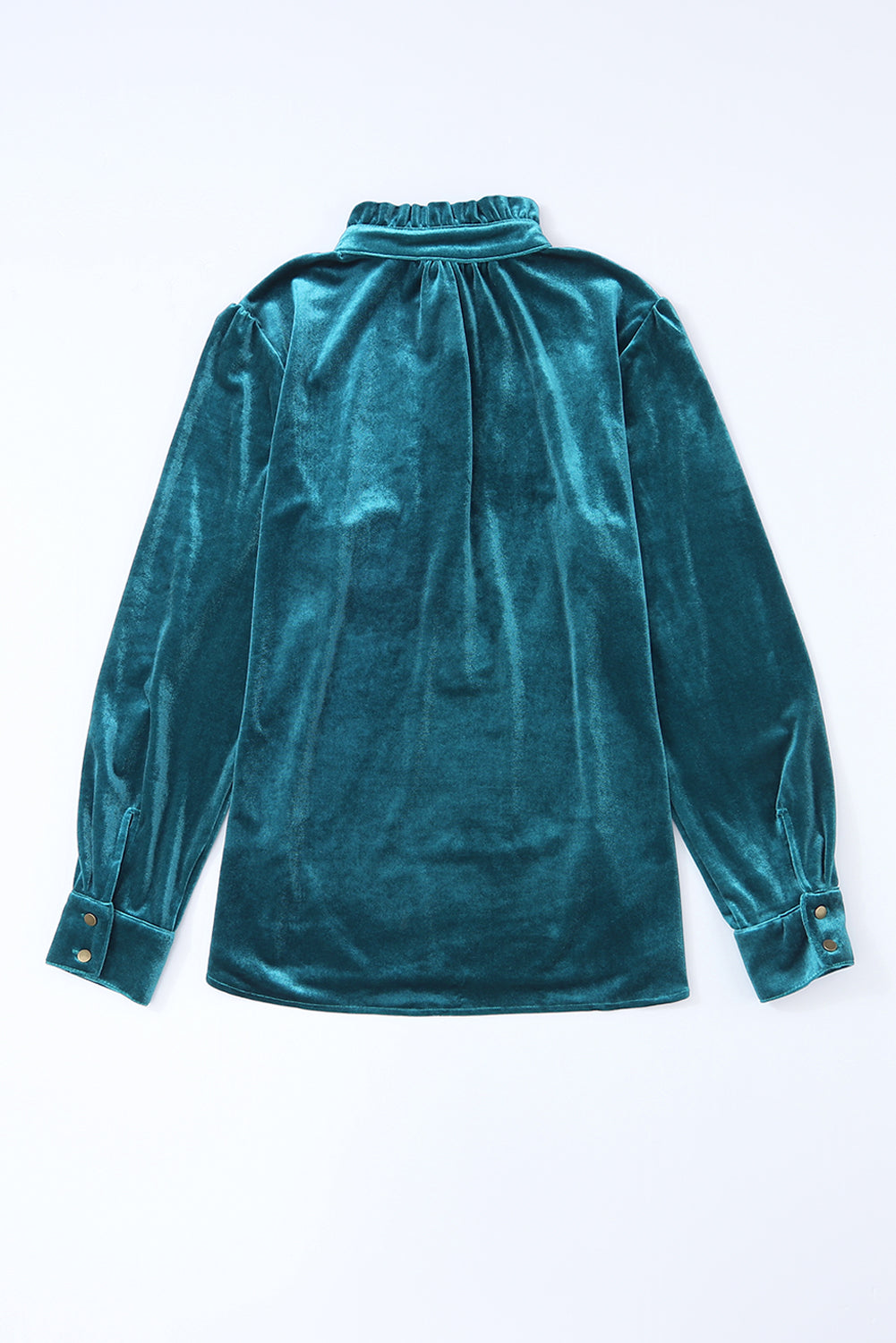 Biking Red Frilled Neck Buttoned Front Velvet Top