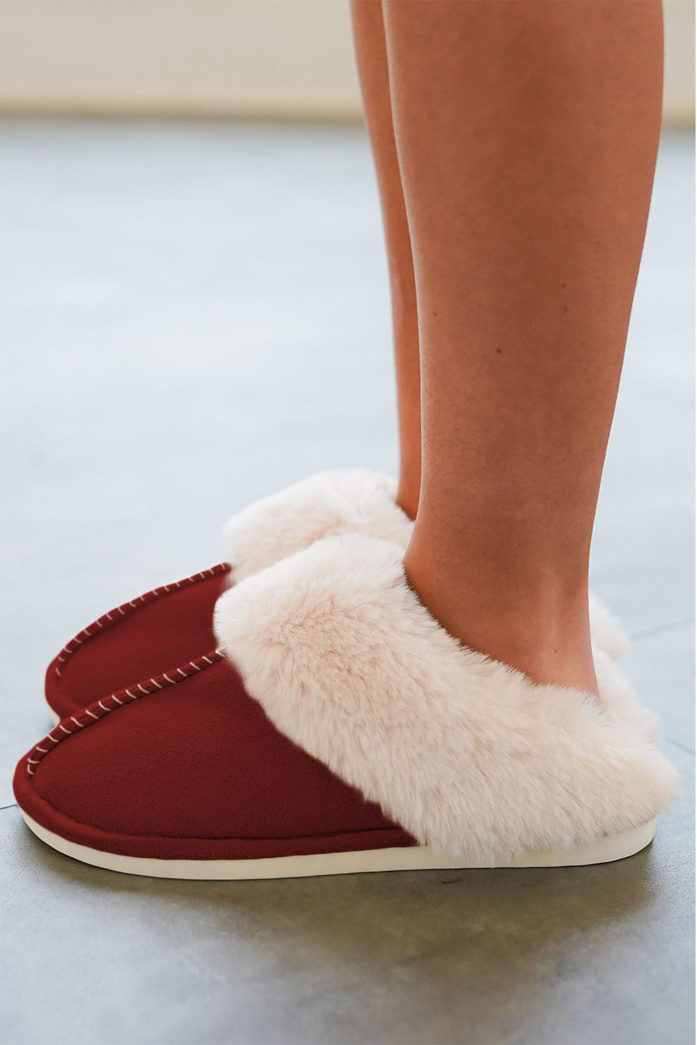 Khaki Cut and Sew Faux Suede Plush Lined Slippers