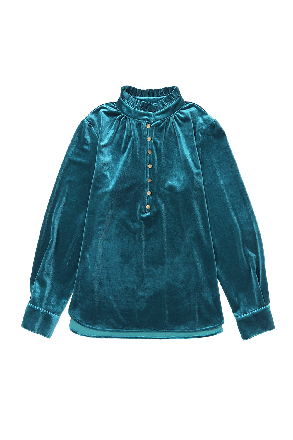 Biking Red Frilled Neck Buttoned Front Velvet Top