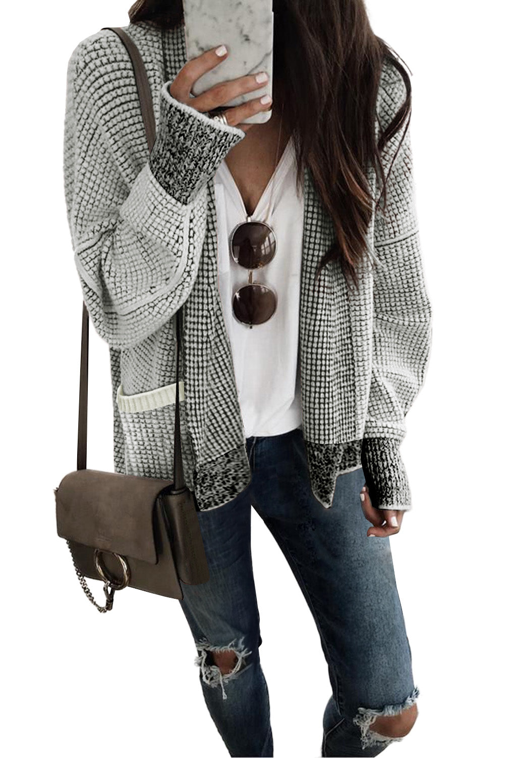 Red Chunky Waffle Knit Oversized Collar Cardigan