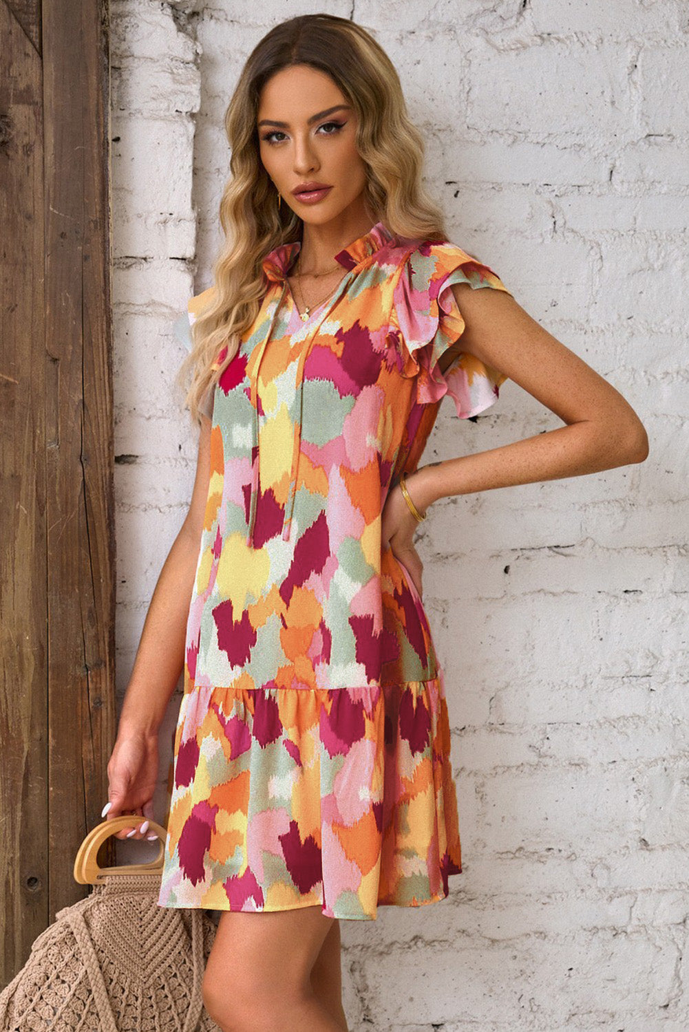 Multicolor Abstract Printed Long Sleeve Blouse