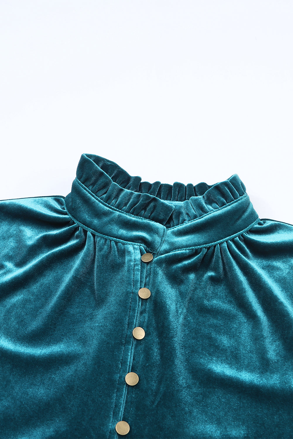Biking Red Frilled Neck Buttoned Front Velvet Top