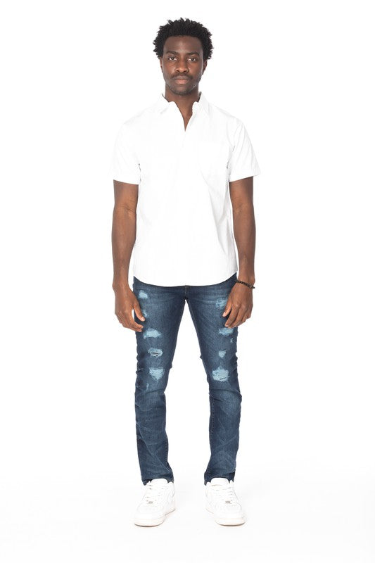Solid Cotton White Short Sleeve Shirt