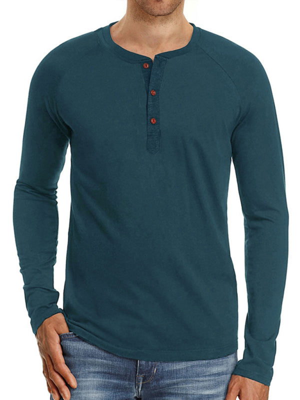 Men's Knitted Round Neck Button Long Sleeve Shirt