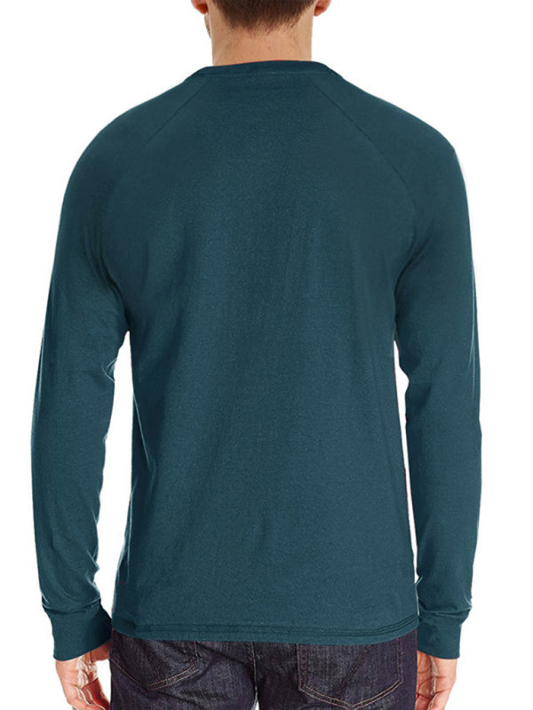 Men's Knitted Round Neck Button Long Sleeve Shirt