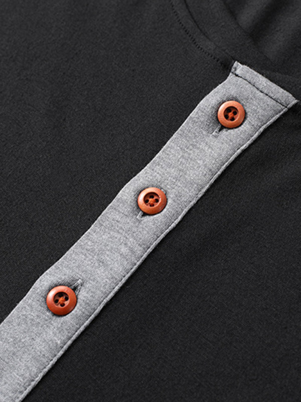 Men's Knitted Round Neck Button Long Sleeve Shirt