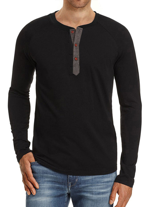 Men's Knitted Round Neck Button Long Sleeve Shirt