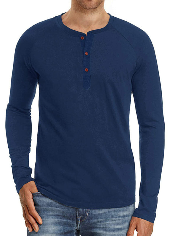 Men's Knitted Round Neck Button Long Sleeve Shirt
