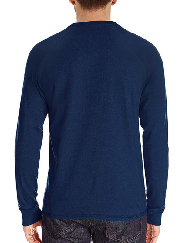 Men's Knitted Round Neck Button Long Sleeve Shirt