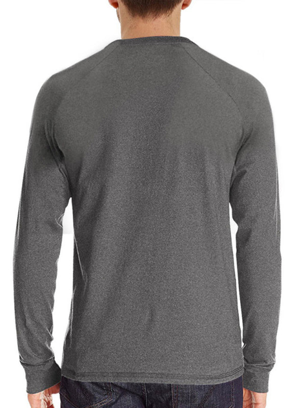 Men's Knitted Round Neck Button Long Sleeve Shirt