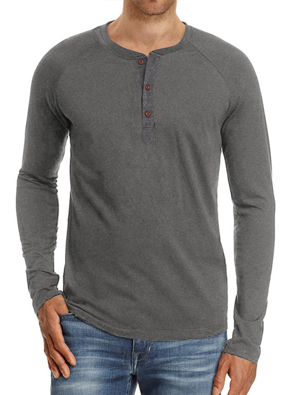 Men's Knitted Round Neck Button Long Sleeve Shirt