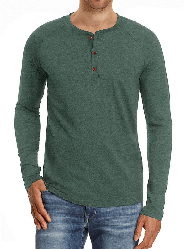 Men's Knitted Round Neck Button Long Sleeve Shirt