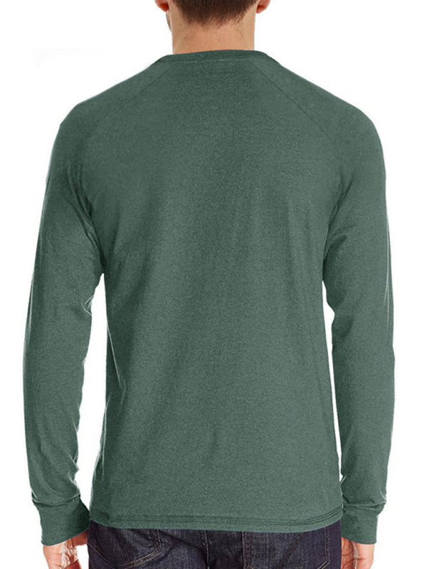 Men's Knitted Round Neck Button Long Sleeve Shirt