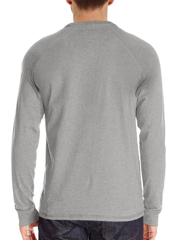 Men's Knitted Round Neck Button Long Sleeve Shirt