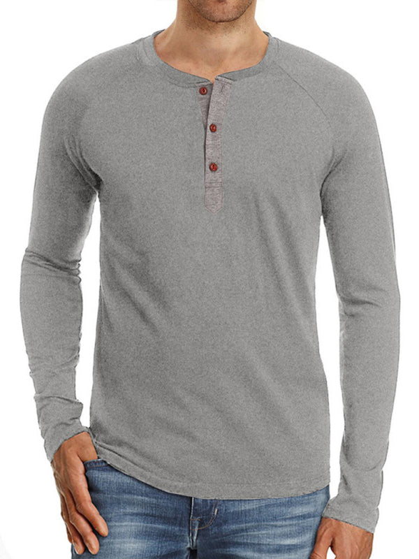 Men's Knitted Round Neck Button Long Sleeve Shirt