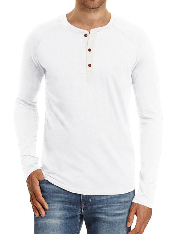 Men's Knitted Round Neck Button Long Sleeve Shirt