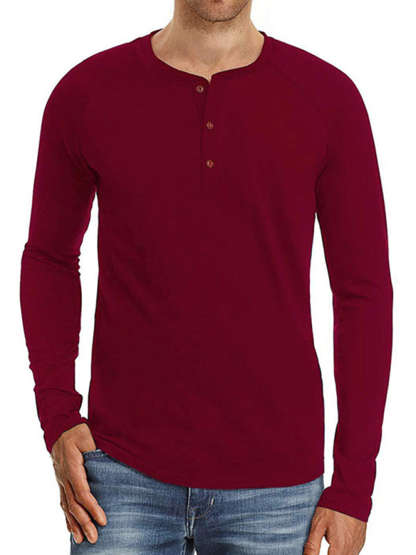 Men's Knitted Round Neck Button Long Sleeve Shirt