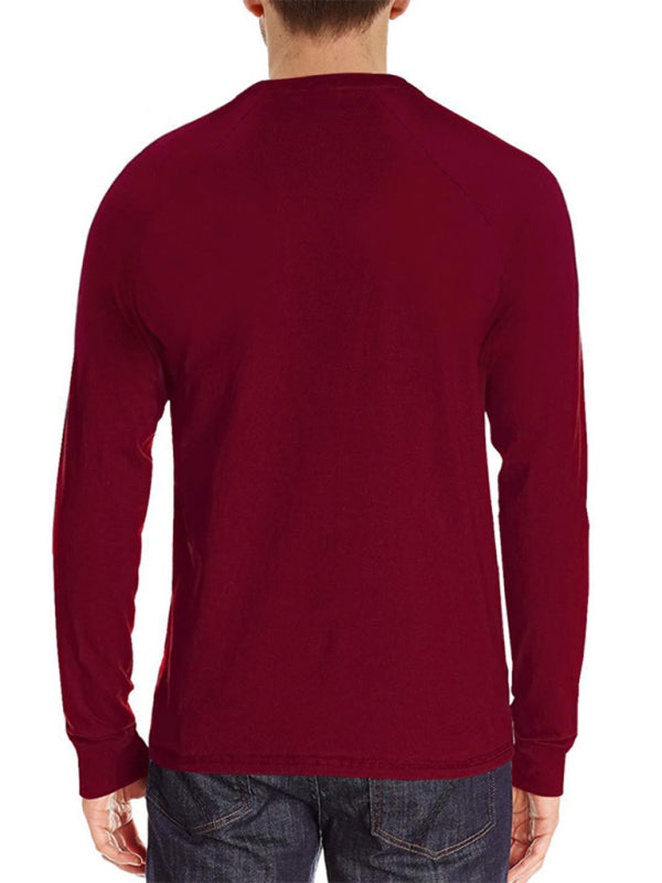 Men's Knitted Round Neck Button Long Sleeve Shirt