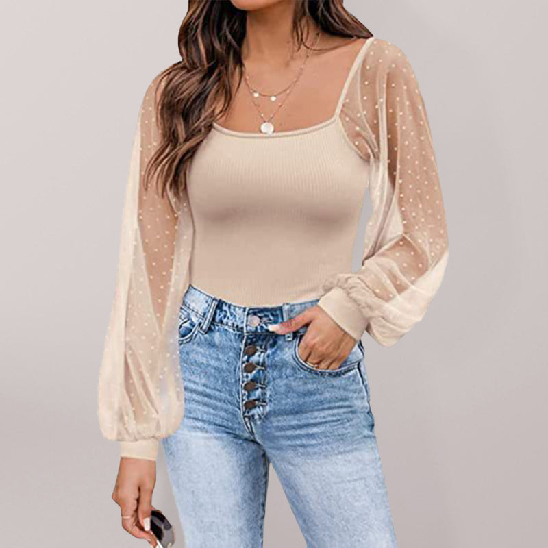 Polka Dot Lace Sleeve Top