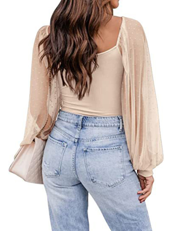 Polka Dot Lace Sleeve Top