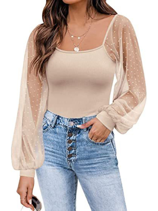 Polka Dot Lace Sleeve Top
