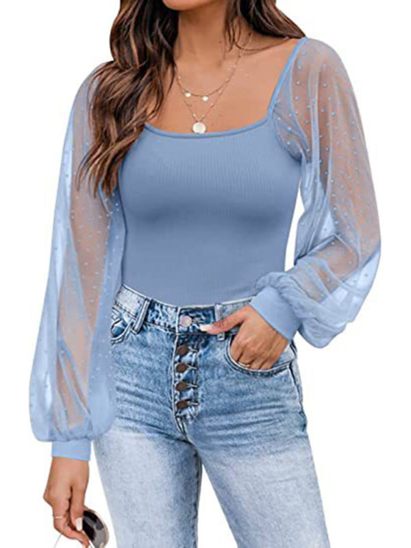 Polka Dot Lace Sleeve Top