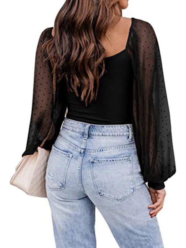 Polka Dot Lace Sleeve Top