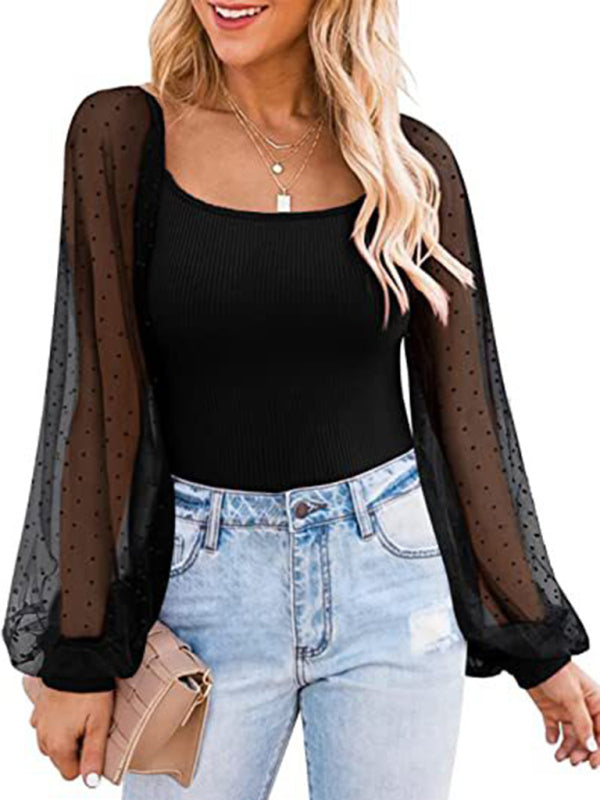 Polka Dot Lace Sleeve Top