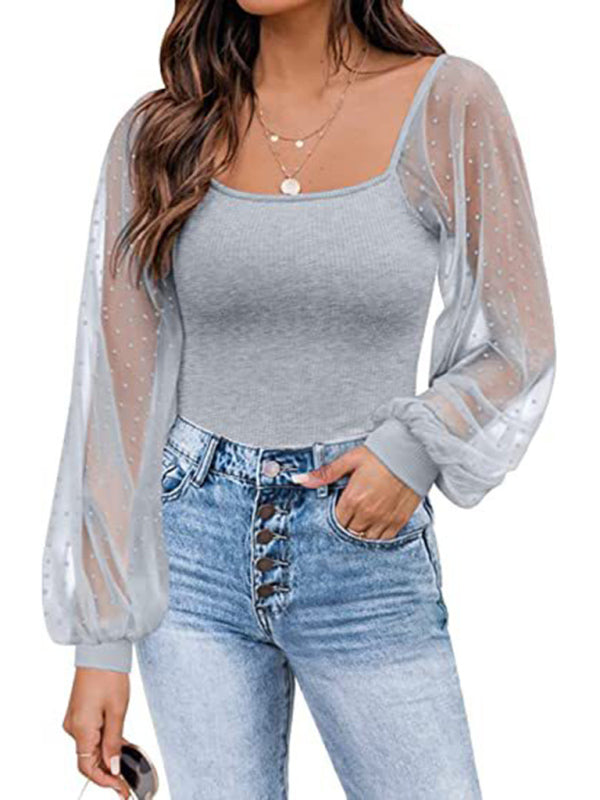 Polka Dot Lace Sleeve Top