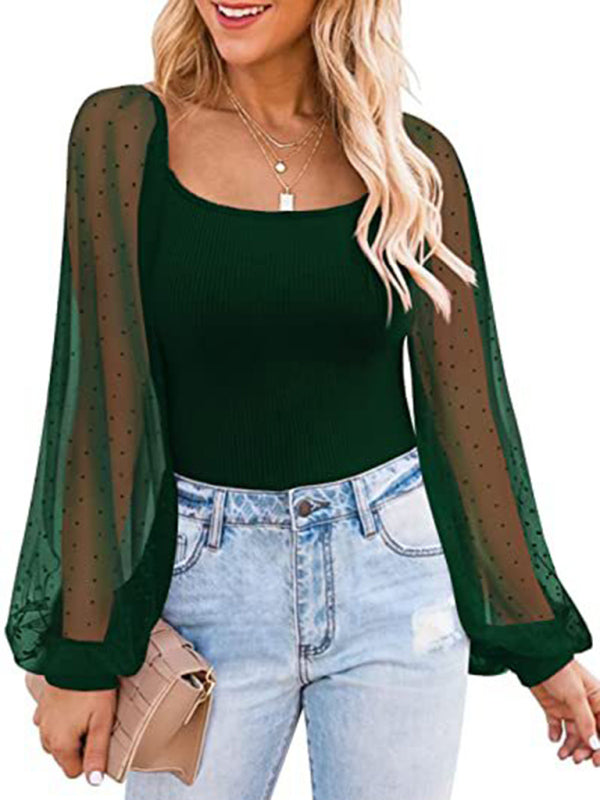 Polka Dot Lace Sleeve Top