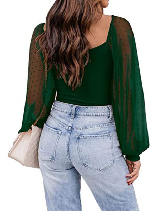 Polka Dot Lace Sleeve Top
