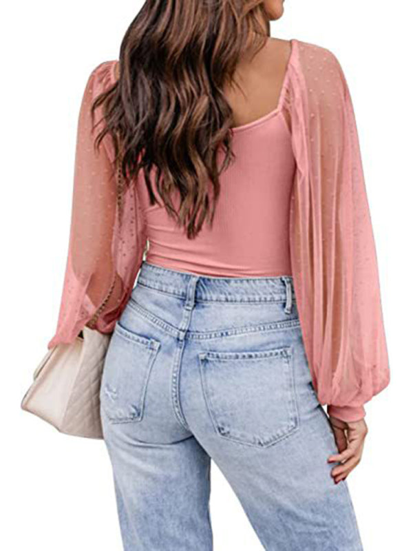 Polka Dot Lace Sleeve Top