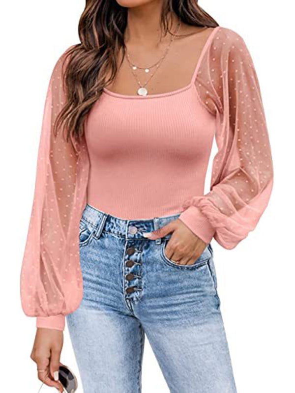 Polka Dot Lace Sleeve Top