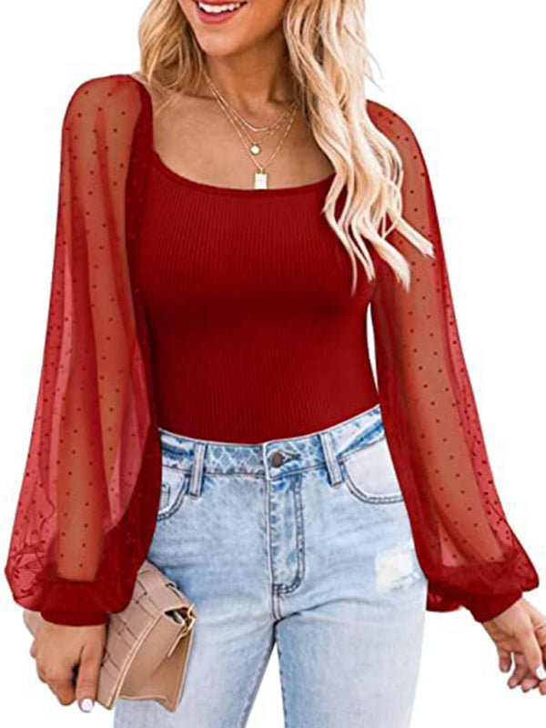 Polka Dot Lace Sleeve Top