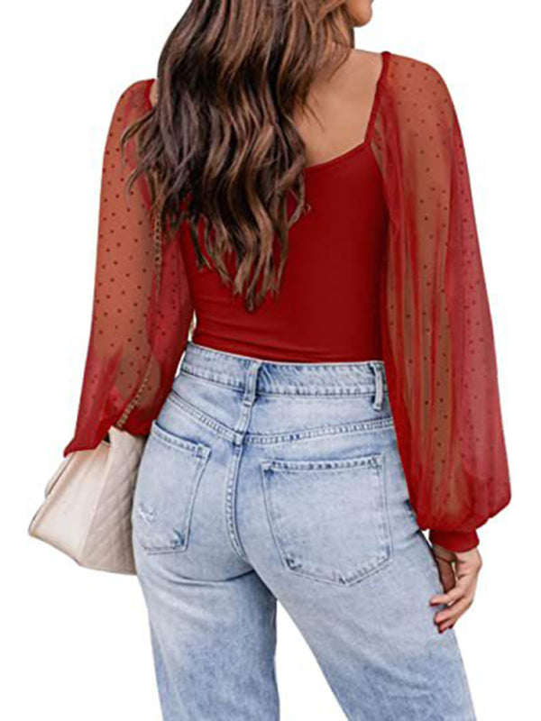 Polka Dot Lace Sleeve Top