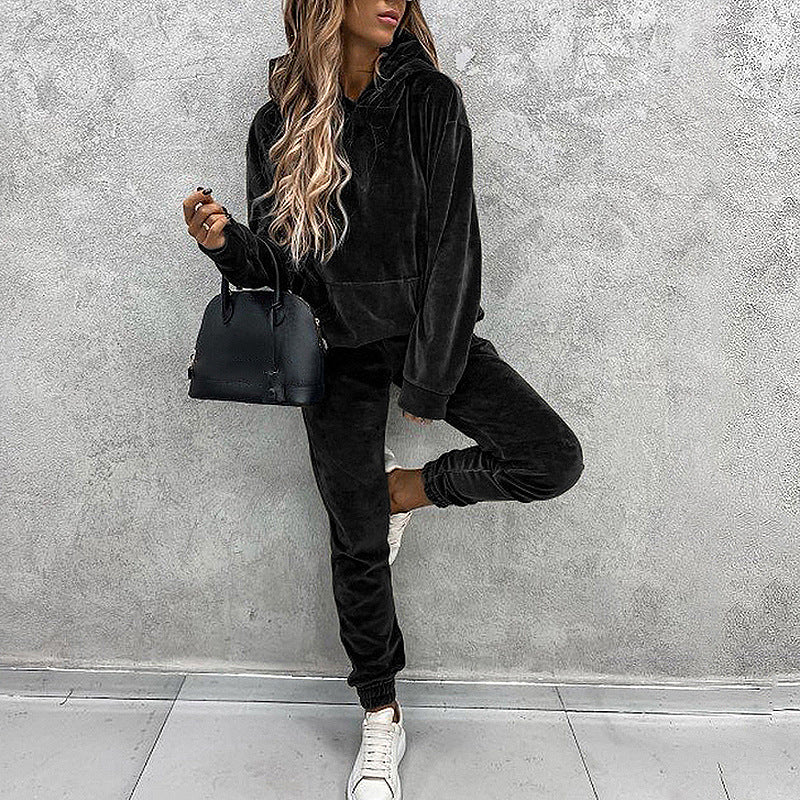 Velvet Hoodie Top And Pants Set