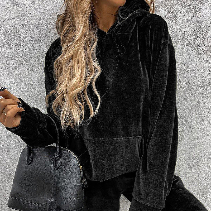 Velvet Hoodie Top And Pants Set
