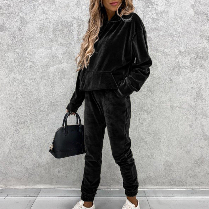 Velvet Hoodie Top And Pants Set
