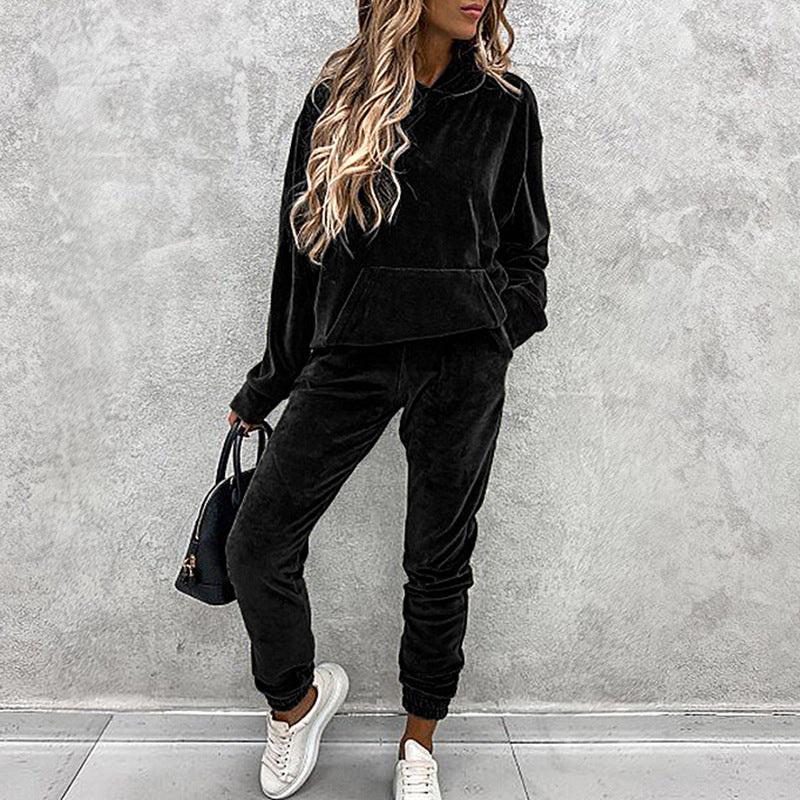 Velvet Hoodie Top And Pants Set