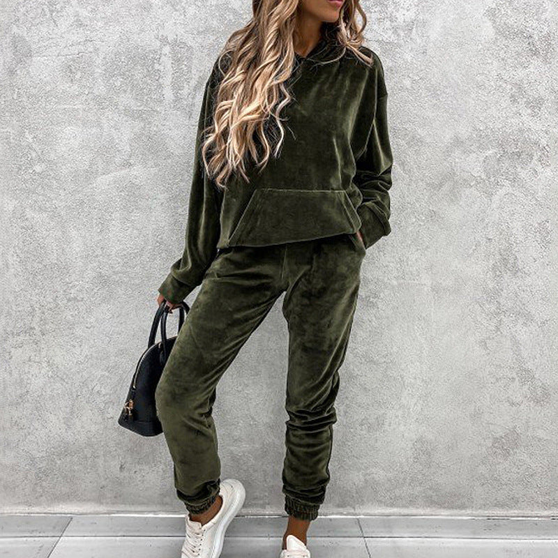 Velvet Hoodie Top And Pants Set