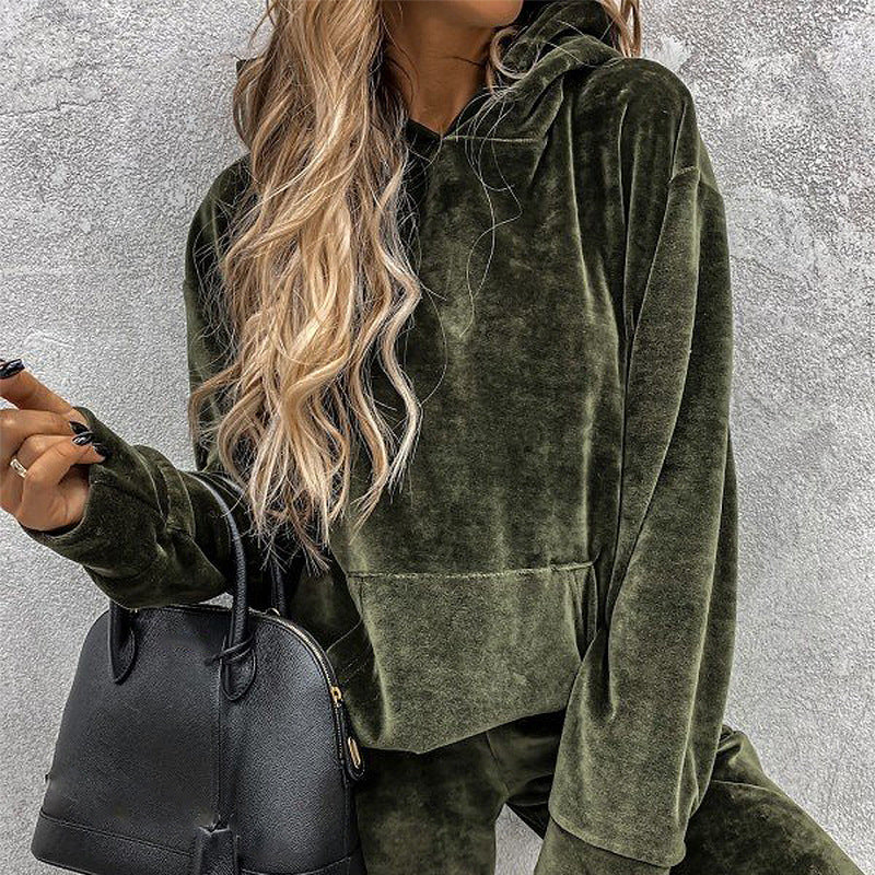 Velvet Hoodie Top And Pants Set