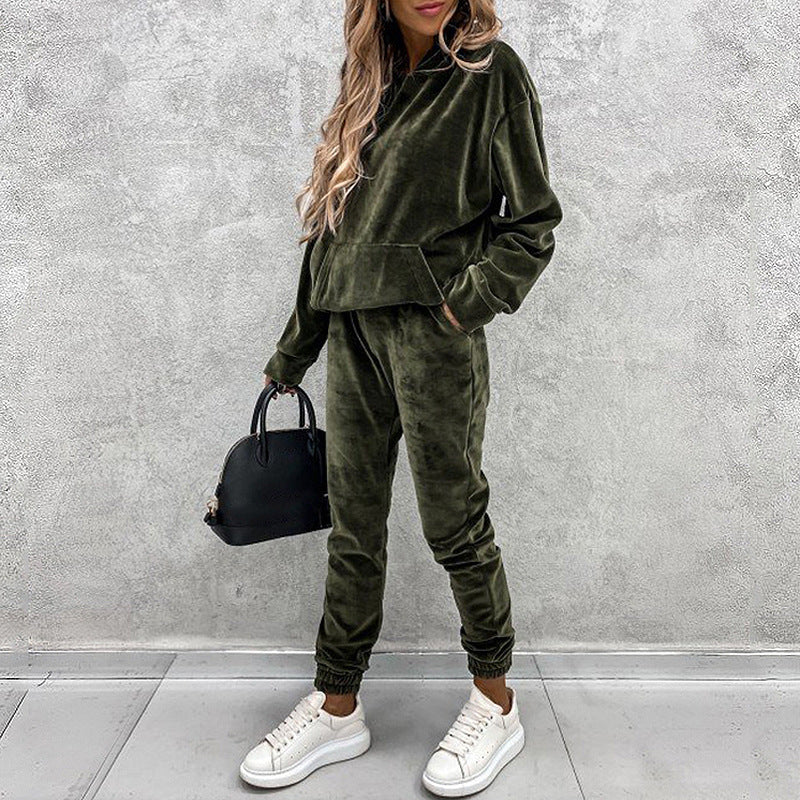 Velvet Hoodie Top And Pants Set