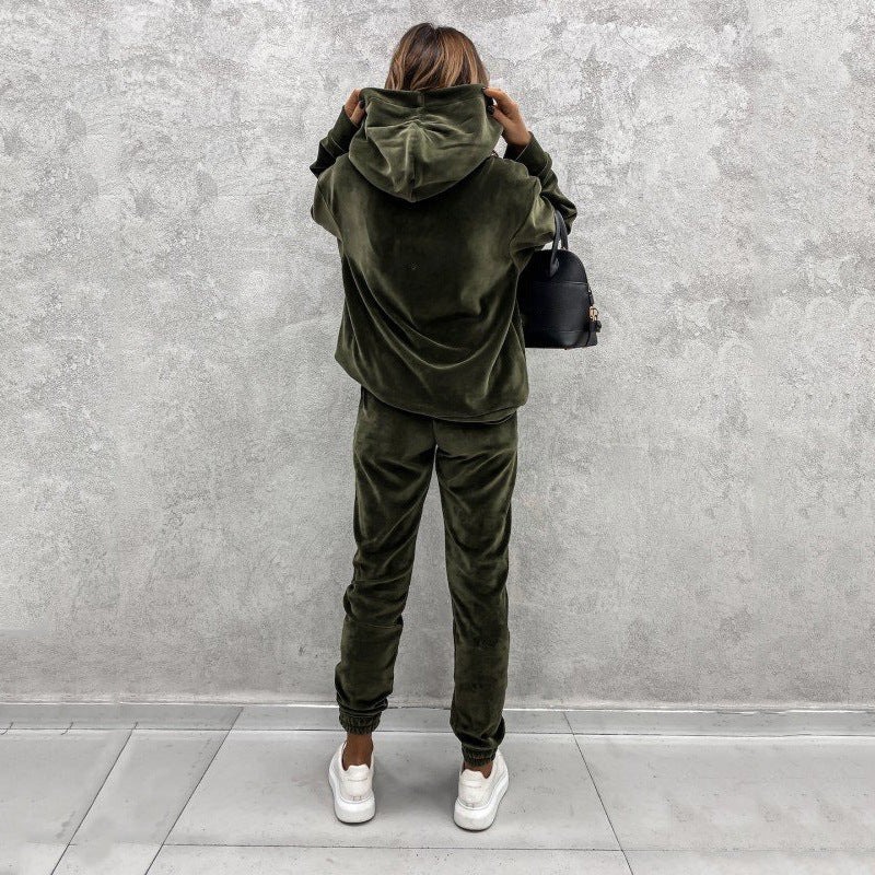 Velvet Hoodie Top And Pants Set