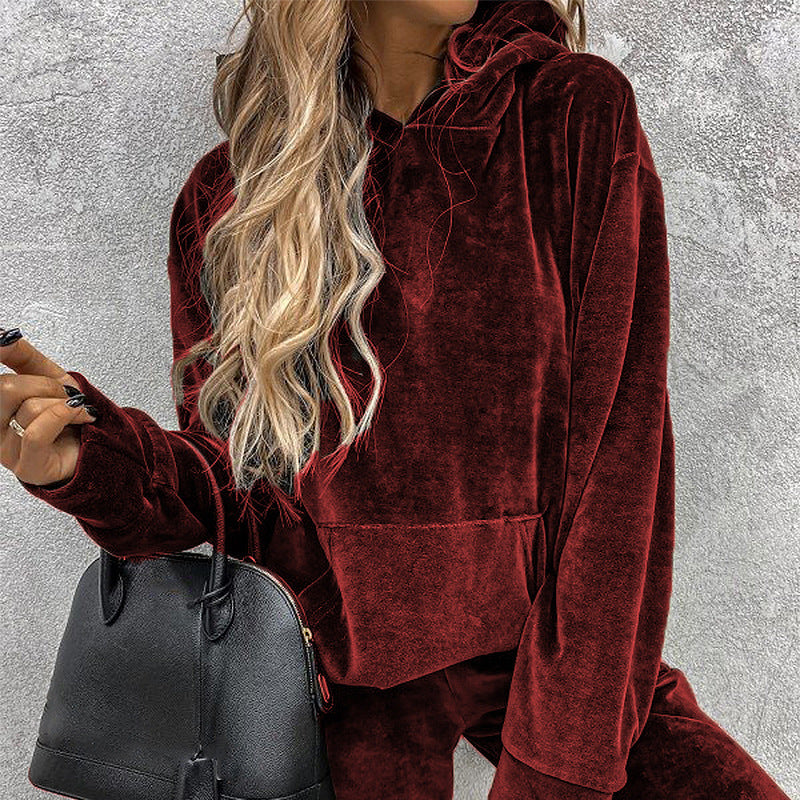 Velvet Hoodie Top And Pants Set