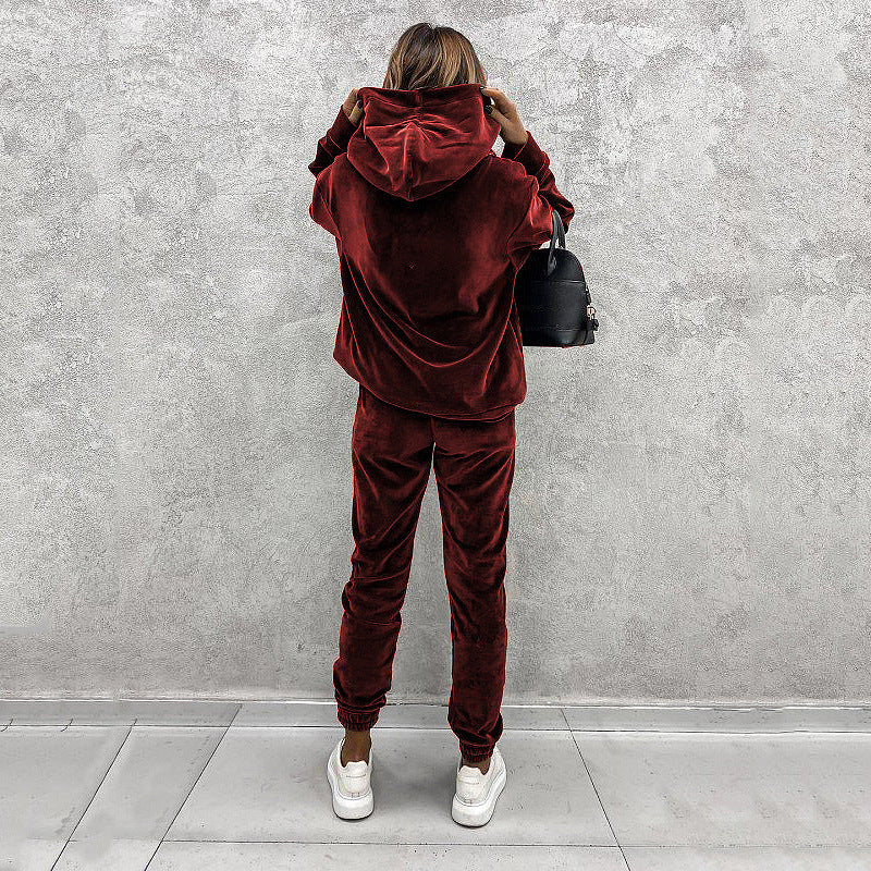 Velvet Hoodie Top And Pants Set
