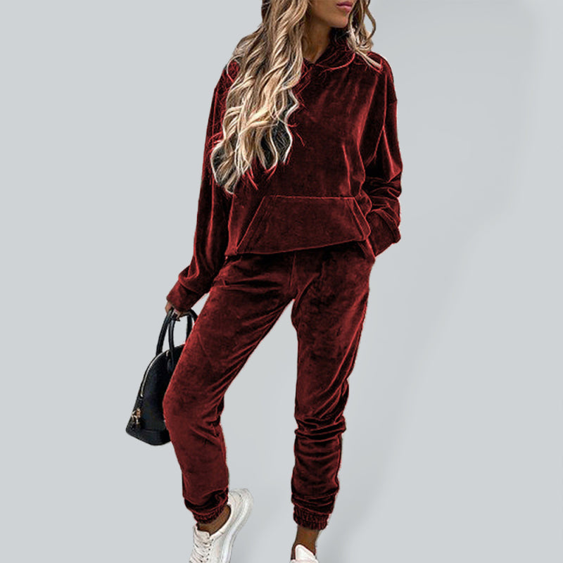 Velvet Hoodie Top And Pants Set