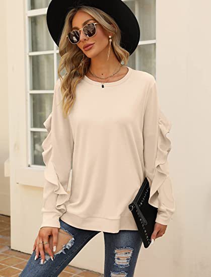 Round Neck Sweater Pleated Top