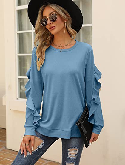 Round Neck Sweater Pleated Top
