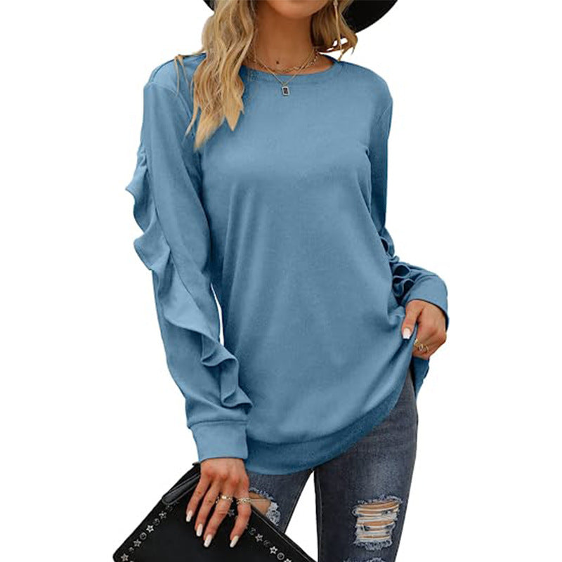 Round Neck Sweater Pleated Top