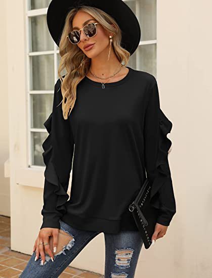 Round Neck Sweater Pleated Top